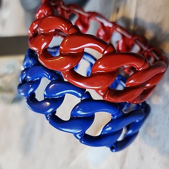 2 Chain Link Stretch Bracelet Set Red and Blue New - Picture 5 of 7